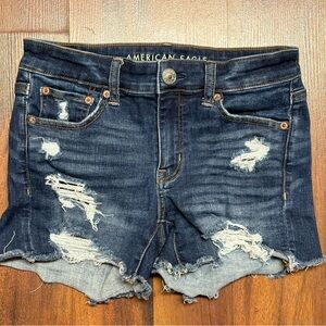 American Eagle Outfitters Women's Ripped Jean Shorts - Dark Blue